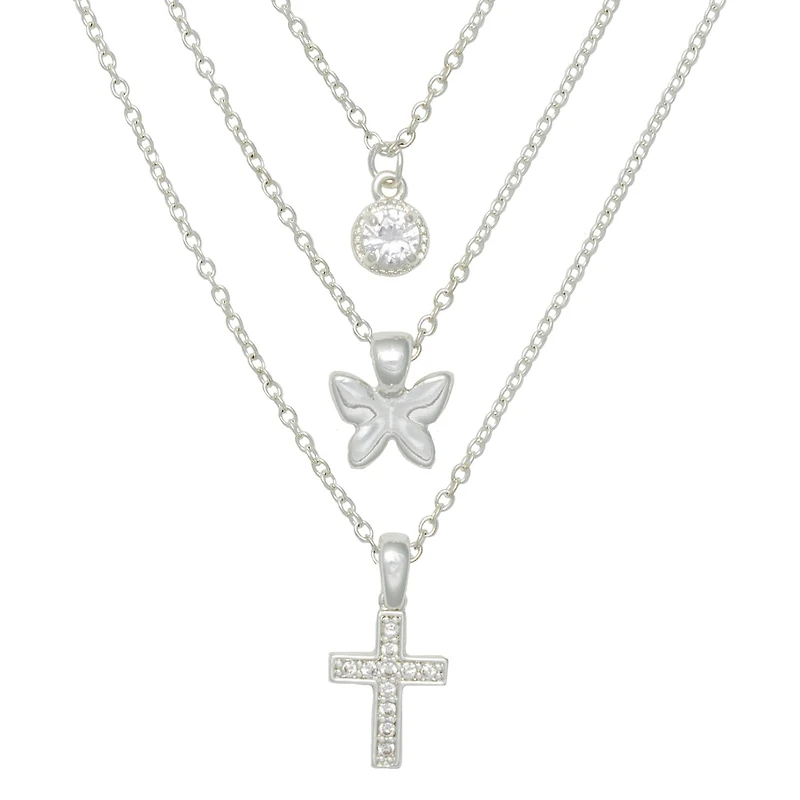 Mixit Womens Cubic Zirconia Butterfly Cross Hypoallergenic 3-pc. Necklace Set