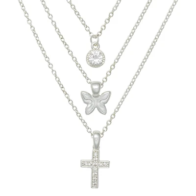 Mixit Womens Cubic Zirconia Butterfly Cross Hypoallergenic 3-pc. Necklace Set