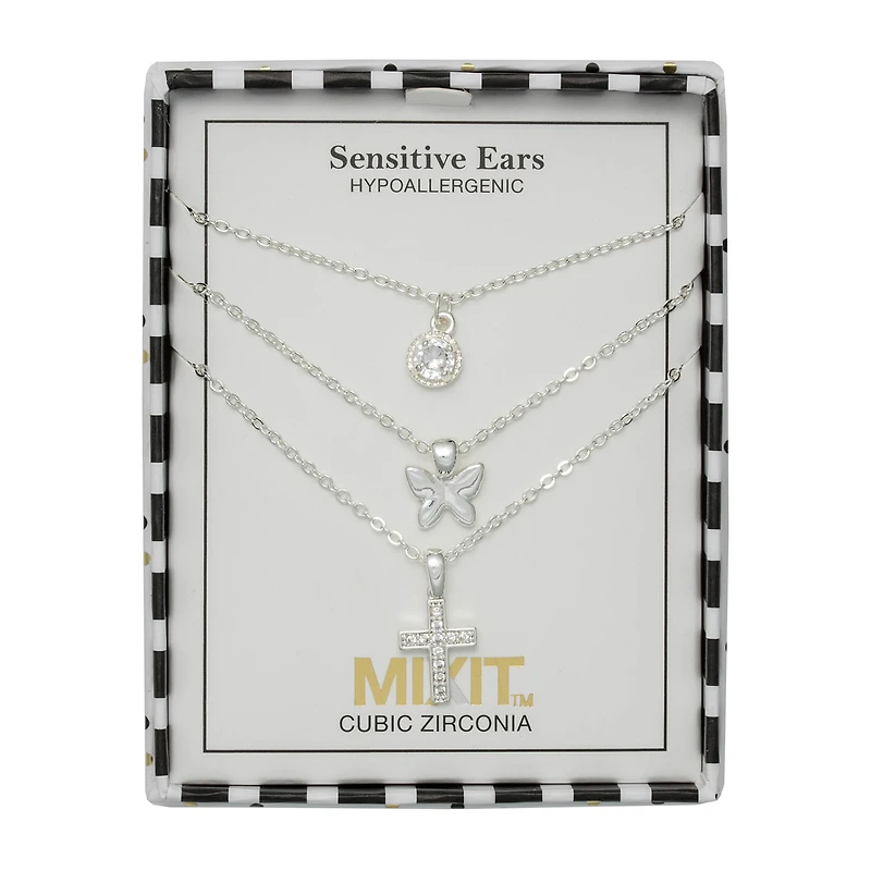 Mixit Womens Cubic Zirconia Butterfly Cross Hypoallergenic 3-pc. Necklace Set