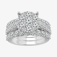 Round 4 CT.T.W. Natural Diamond Side Stone Bridal Set in 10K or 14K White Gold