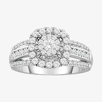 (I / SI2) Womens 1 CT. T.W. Lab Grown White Diamond 10K or 14K Gold Cushion Side Stone Halo Engagement Ring