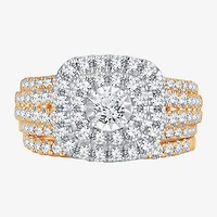 Womens /2 CT. T.W. Natural White Diamond 10K Gold Cushion Halo Bridal Set