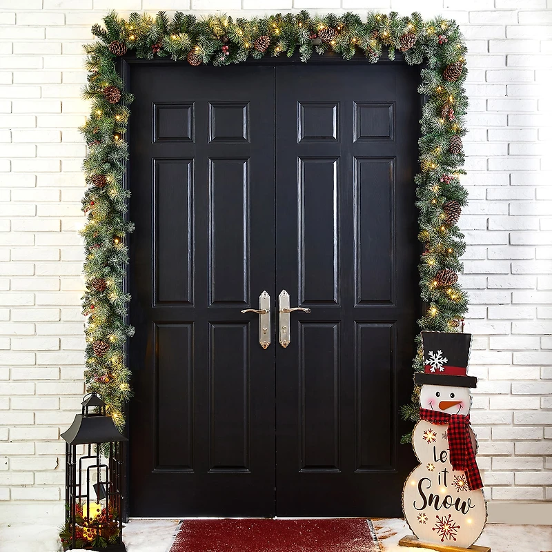 Glitzhome Glittered Pine Cone Pre-Lit Indoor Christmas Garland