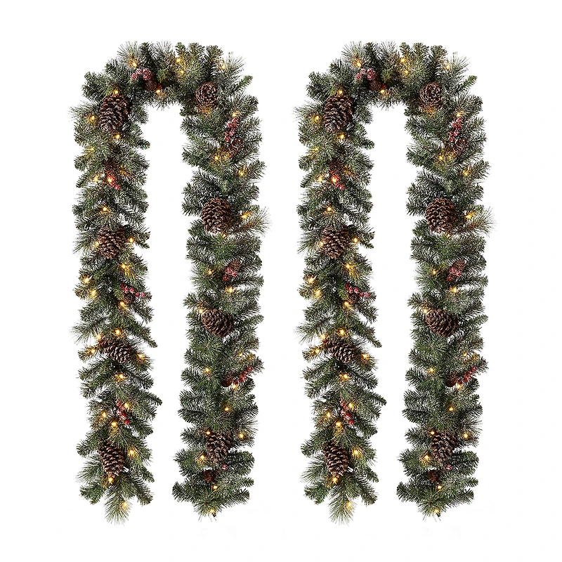 Glitzhome Glittered Pine Cone Pre-Lit Indoor Christmas Garland