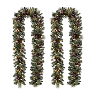 Glitzhome Glittered Pine Cone Pre-Lit Indoor Christmas Garland