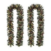 Glitzhome Glittered Pine Cone Pre-Lit Indoor Christmas Garland