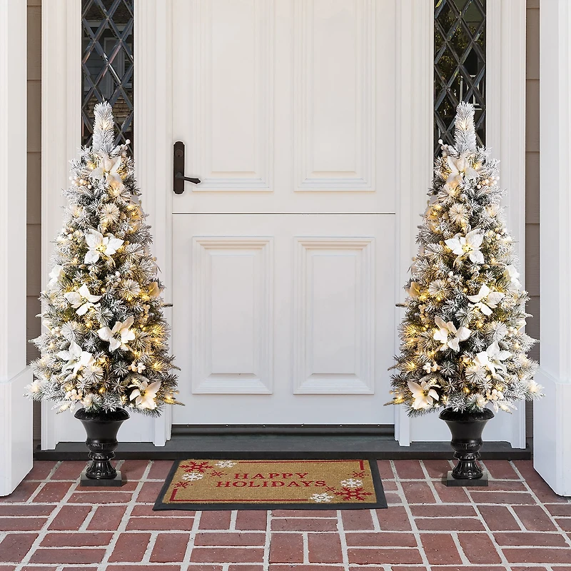 Glitzhome 5 Foot Pre-Lit Flocked Pine Christmas Tree