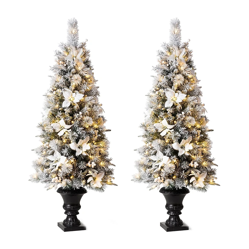 Glitzhome 5 Foot Pre-Lit Flocked Pine Christmas Tree