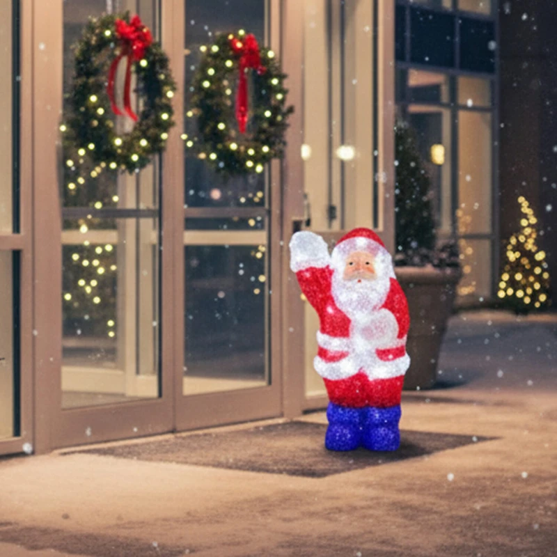14'' Lighted Commercial Grade Acrylic Waving Santa Claus Christmas Outdoor Decoration