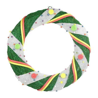 Pre-Lit Green and White Candy Striped Sisal Artificial Christmas Wreath - 18-Inch Clear Lights