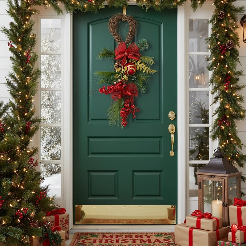 26'' Long Needle Pine and Berry Artificial Christmas Teardrop Swag Unlit