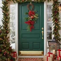 26'' Long Needle Pine and Berry Artificial Christmas Teardrop Swag  Unlit