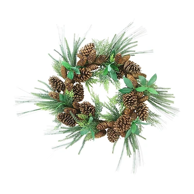 Green Foilage with Mixed Pinecones Artificial Christmas Wreath - 24-Inch Unlit