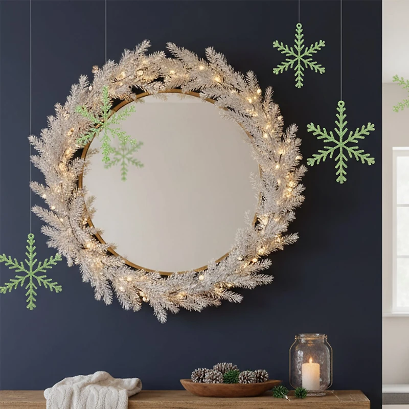 8.75'' Green and Clear Glittered Snowflake Christmas Ornament