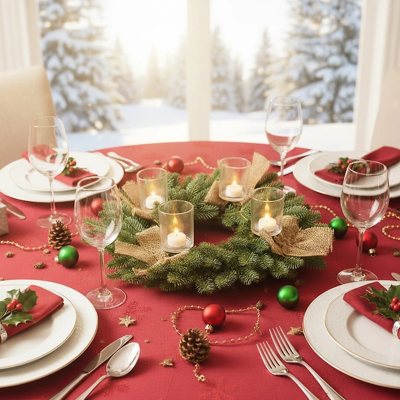 Green and Brown Pine Artificial Christmas Wreath with Candle Holder - 21-Inch Unlit
