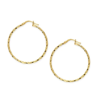 Made in Italy Womens 24K Gold Over Silver Sterling Silver 35mm Hoop Earrings