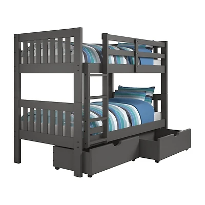 Austin Mission Twin over Twin Bunk Bed with Dual Underbed Drawers