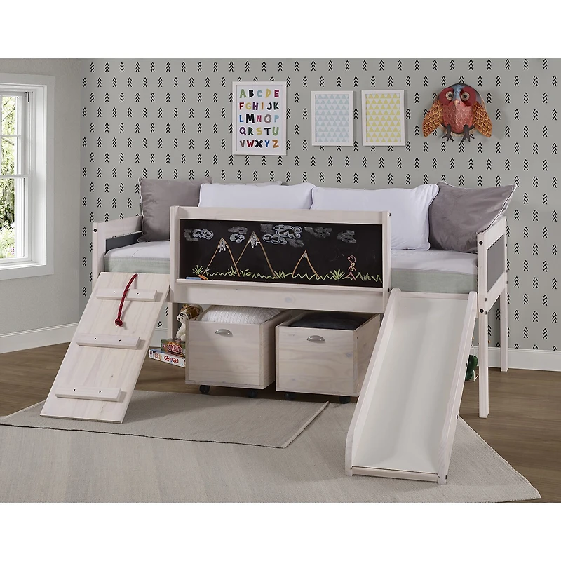 Art & Play Twin Junior Low Loft Bed with Toy Boxes