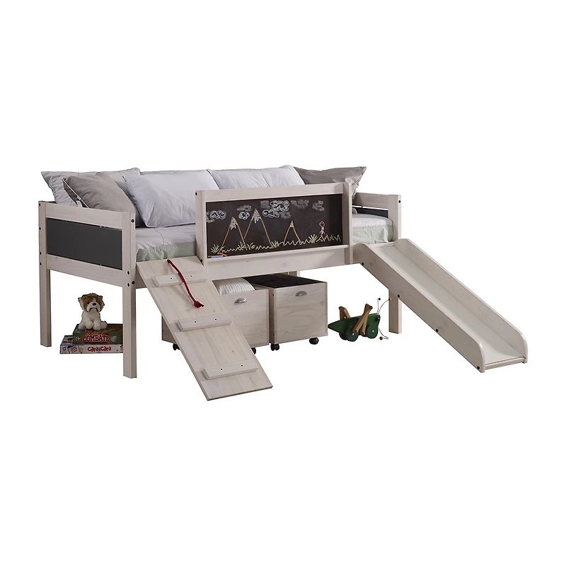 Art & Play Twin Junior Low Loft Bed with Toy Boxes