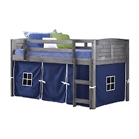 Louver Twin Low Loft Bed with Blue Tent
