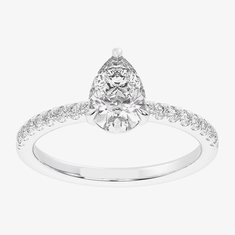 (G-H / Si1-Si2) Womens 1 CT. T.W. Lab Grown White Diamond 10K Gold Pear Side Stone Engagement Ring