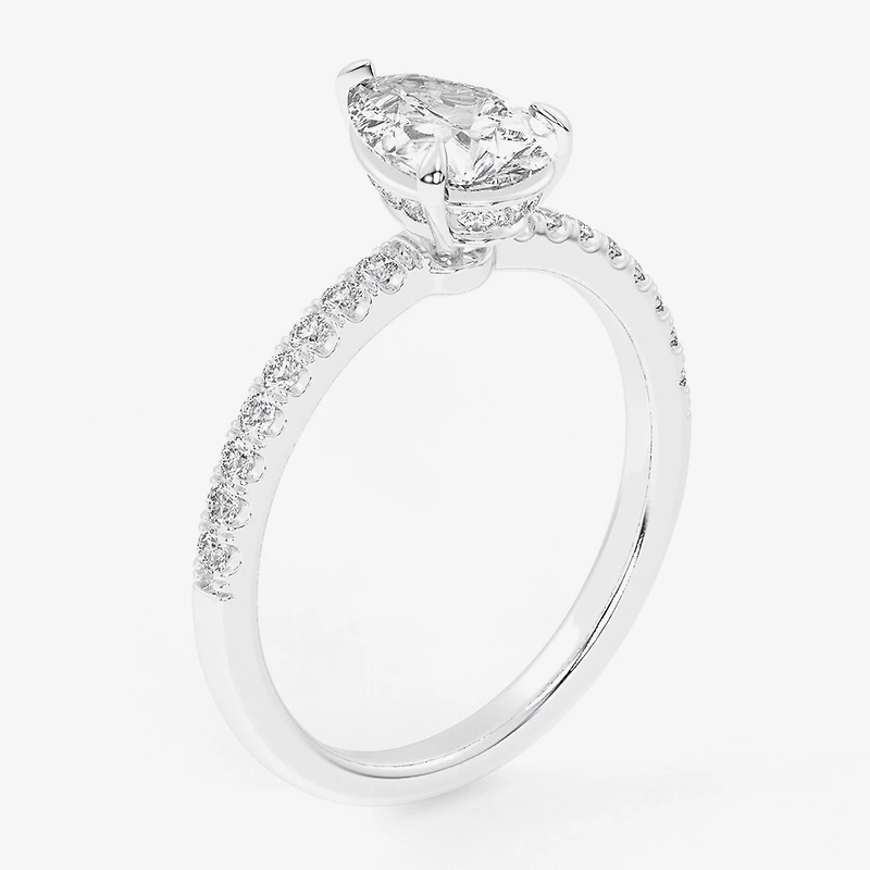 (G-H / Si1-Si2) Womens 1 CT. T.W. Lab Grown White Diamond 10K Gold Pear Side Stone Engagement Ring