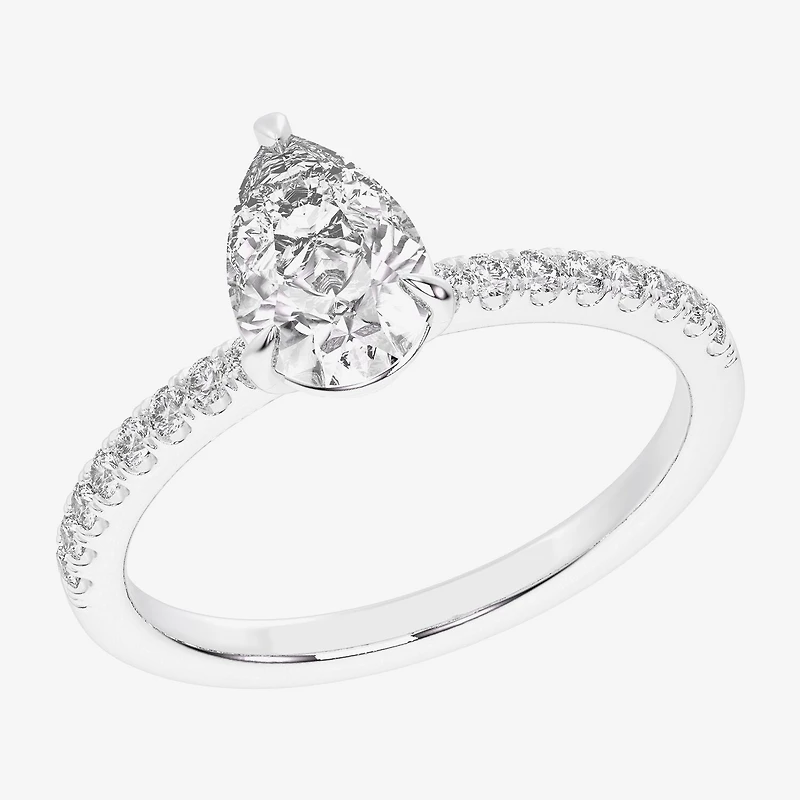 (G-H / Si1-Si2) Womens 1 CT. T.W. Lab Grown White Diamond 10K Gold Pear Side Stone Engagement Ring