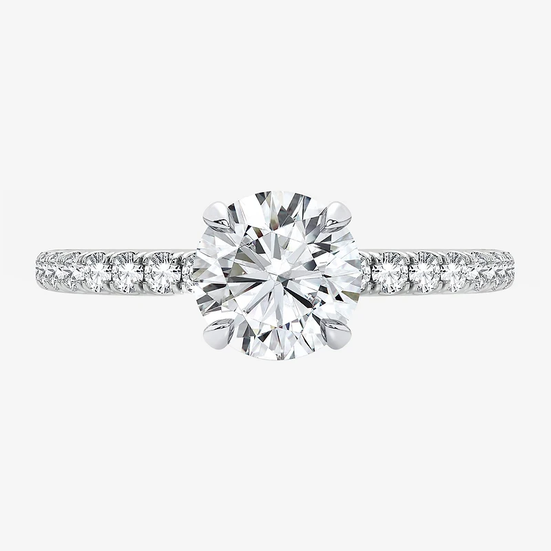 (G-H / Si1-Si2) Womens 1 CT. T.W. Lab Grown White Diamond 10K Gold Round Side Stone Engagement Ring