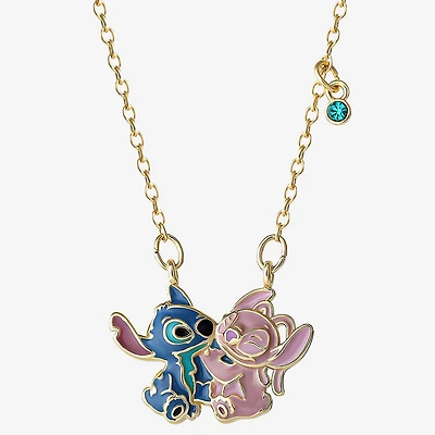 Disney Classics Angel Womens Blue Crystal 18K Gold Over Brass 18 Inch Pendant Necklace