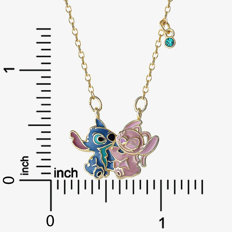 Disney Classics Angel Womens Blue Crystal 18K Gold Over Brass 18 Inch Pendant Necklace