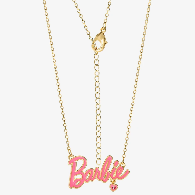 Womens Pink Crystal 18K Gold Over Brass Heart 16 Inch Pendant Necklace