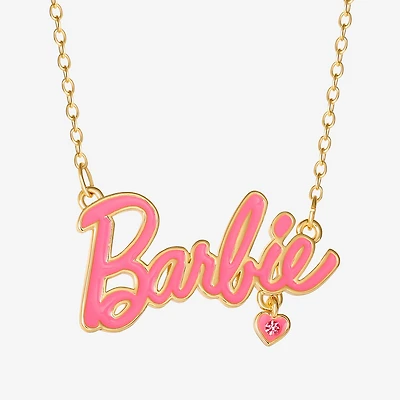 Womens Pink Crystal 18K Gold Over Brass Heart 16 Inch Pendant Necklace