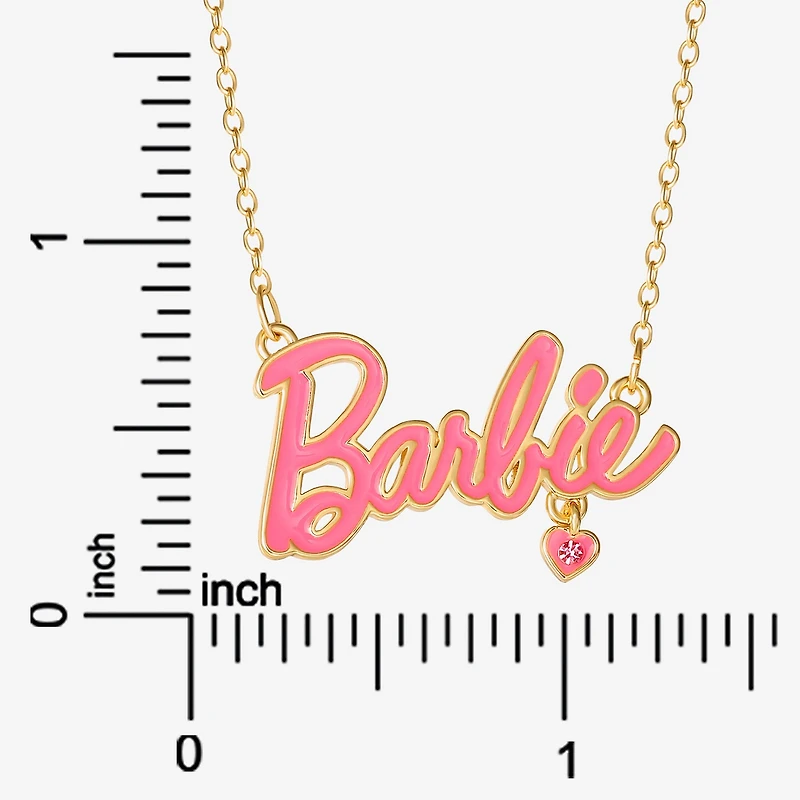Womens Pink Crystal 18K Gold Over Brass Heart 16 Inch Pendant Necklace