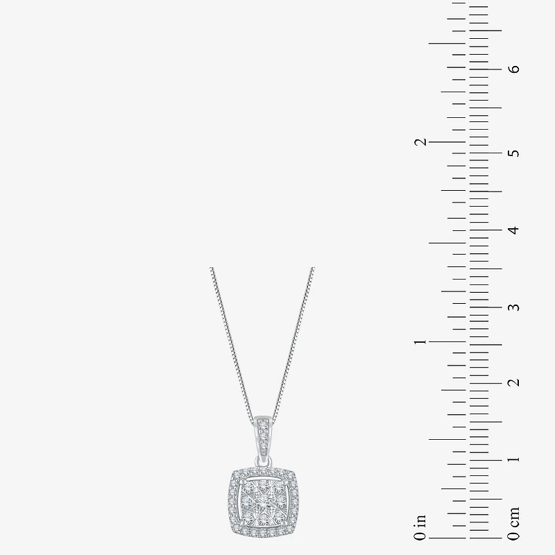 Diamond Blossom Womens 1/4 CT. T.W. Natural White Diamond 10K Gold Square 18 Inch Pendant Necklace