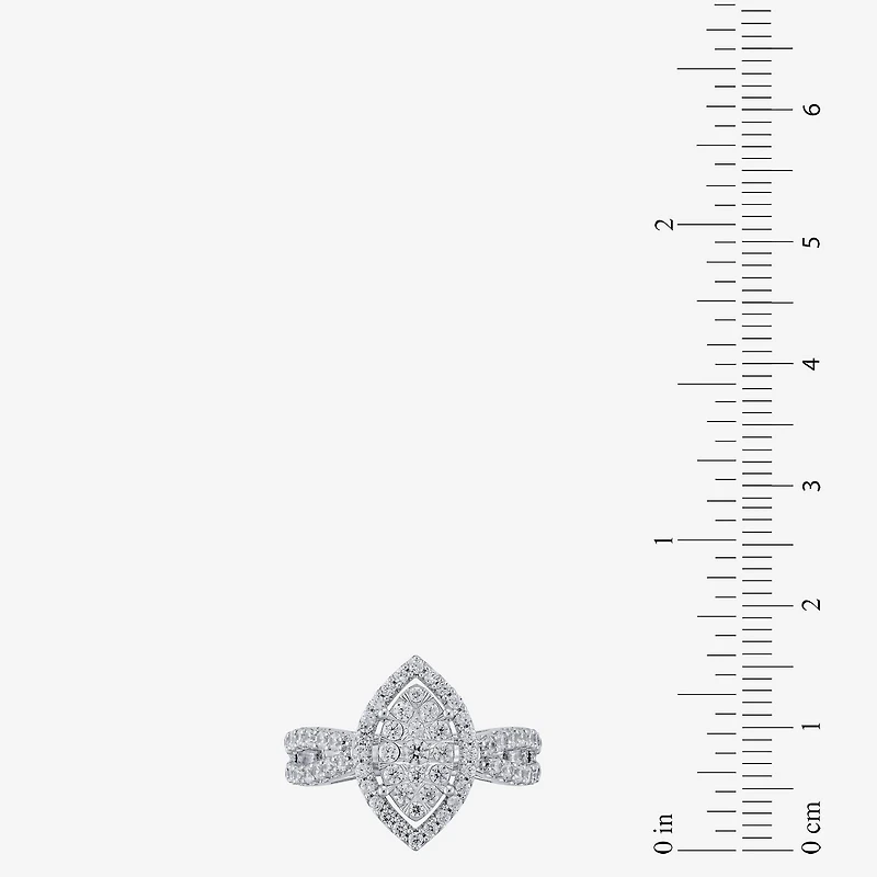 Diamond Blossom (H-I / I1) Womens 1 CT. T.W. Lab Grown White 10K Gold Marquise Halo Cocktail Ring