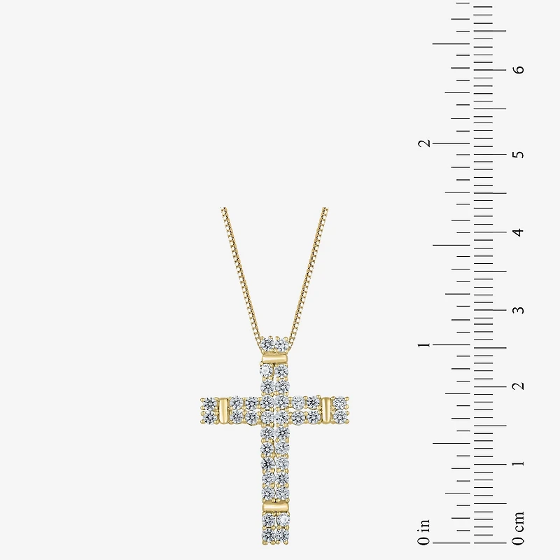 H-I / I1) Womens 1 CT. T.W. Lab Grown White Diamond 10K Gold Cross 18 Inch Pendant Necklace