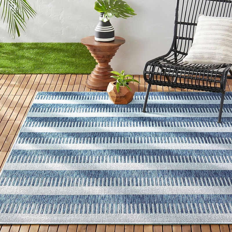 Nicole Miller Country Charlotte Stripe UV Protection Washable Outdoor Rectangular Area Rug
