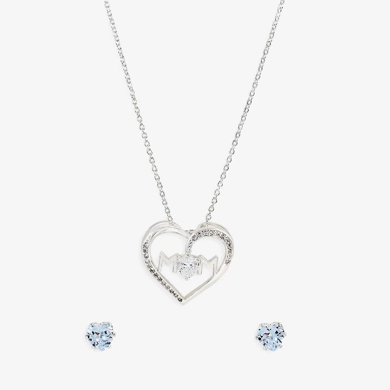 Sparkle Allure Light Up Box Womens Cubic Zirconia Pure Silver Over Brass Heart 2-pc. Jewelry Set
