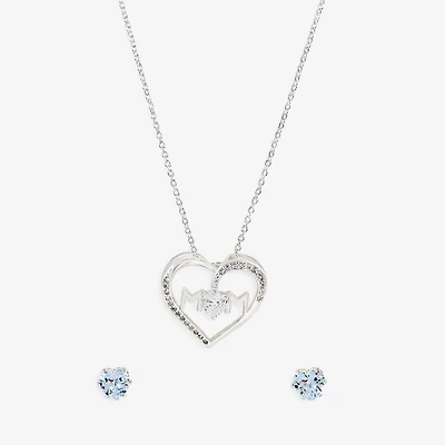 Sparkle Allure Light Up Box Womens Cubic Zirconia Pure Silver Over Brass Heart 2-pc. Jewelry Set