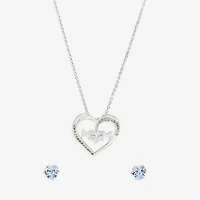 Sparkle Allure Light Up Box Womens Cubic Zirconia Pure Silver Over Brass Heart 2-pc. Jewelry Set