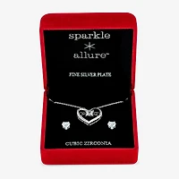 Sparkle Allure Light Up Box Womens Cubic Zirconia Pure Silver Over Brass Heart 2-pc. Jewelry Set