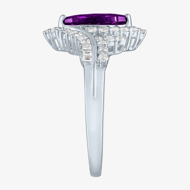 Gemstone Sterling Silver Marquise Halo Cocktail Ring