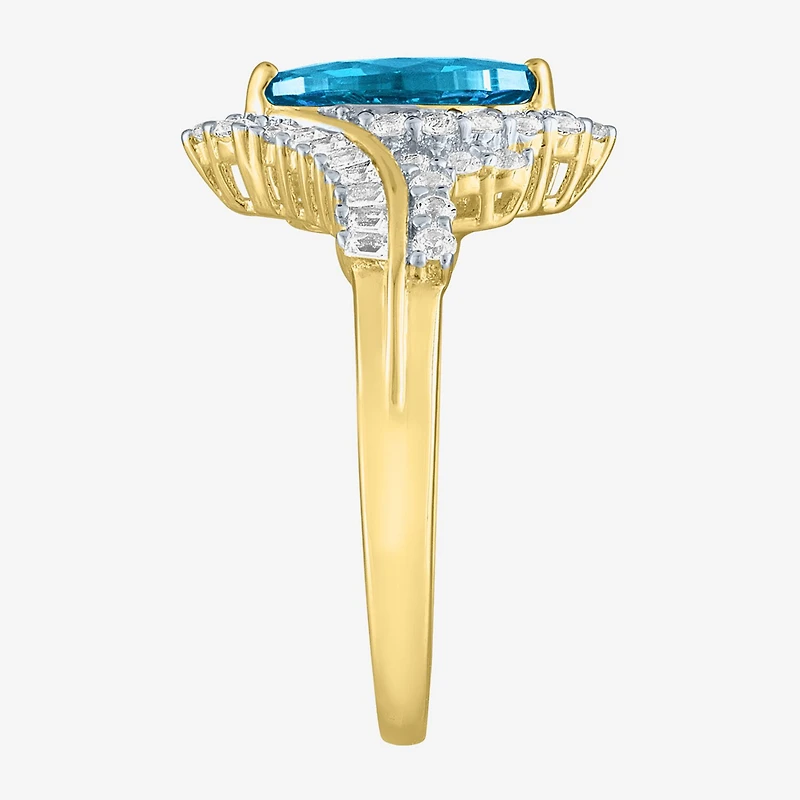 Womens Gemstone14K Gold Over Silver Halo Side Stone Cocktail Ring