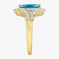 Womens Gemstone14K Gold Over Silver Halo Side Stone Cocktail Ring
