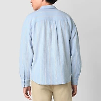 Arizona Mens Long Sleeve Striped Button-Down Textured Shirt
