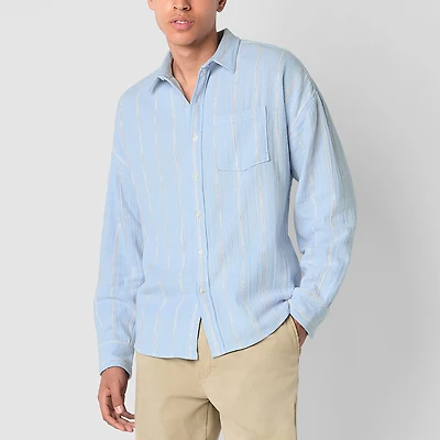 Arizona Mens Long Sleeve Striped Button-Down Textured Shirt