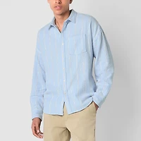Arizona Mens Long Sleeve Striped Button-Down Textured Shirt