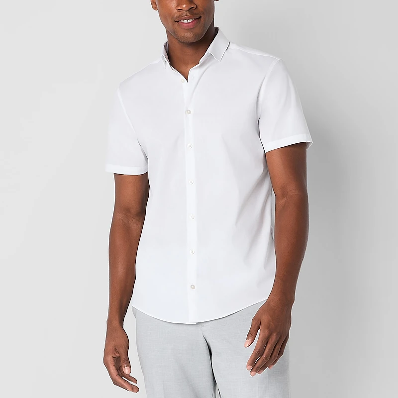 J. Ferrar Ultra Comfort Mens Short Sleeve Slim Fit Stretch Fabric Wrinkle Free Button-Down Shirt