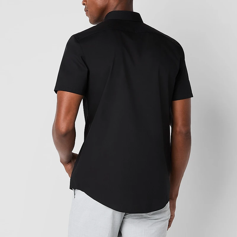 J. Ferrar Ultra Comfort Mens Short Sleeve Slim Fit Stretch Fabric Wrinkle Free Button-Down Shirt