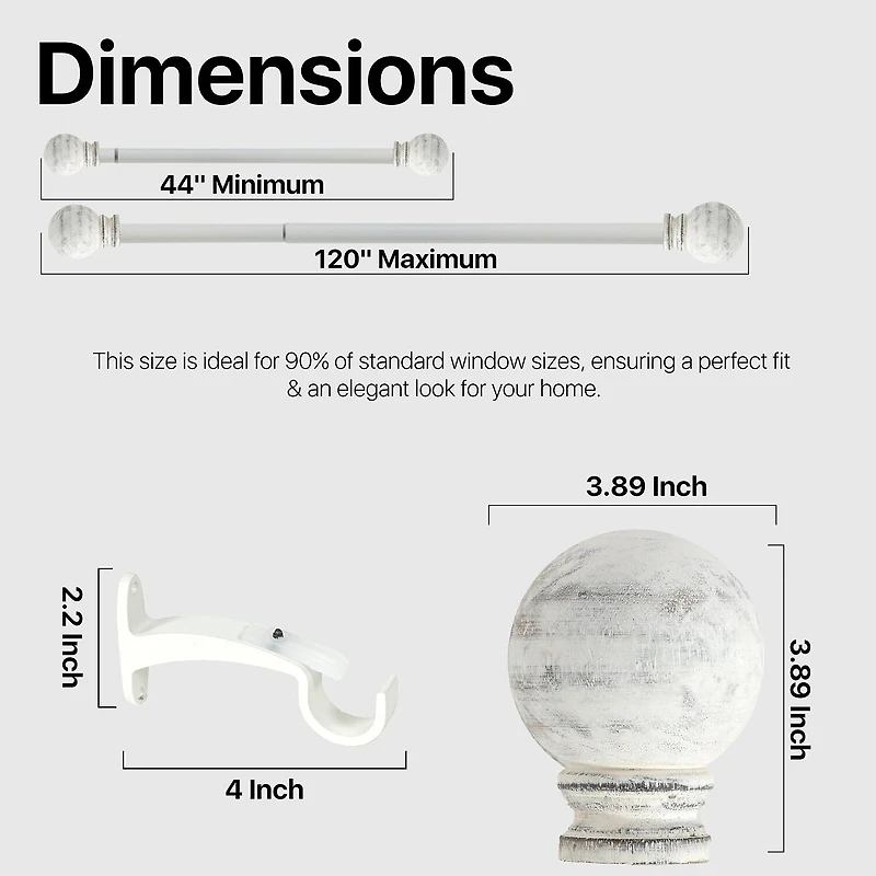 Deco Window Wood Globe 1 IN Adjustable Curtain Rod
